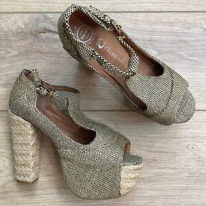 Jeffrey Campbell | Foxy Espadrille |‎ Tweed Jute Platform Heels